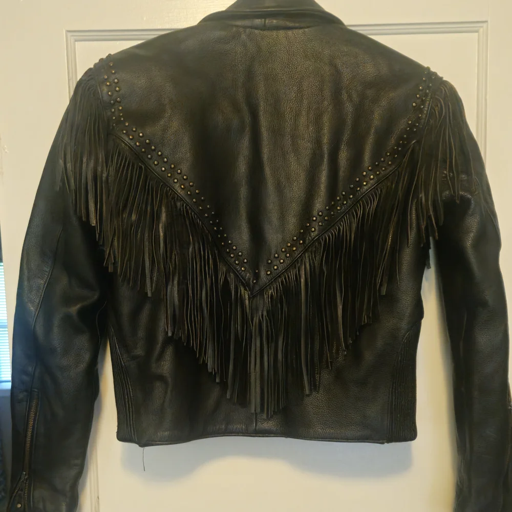 Vintage Black Fringed Leather Biker Jacket - Picture 3 of 9